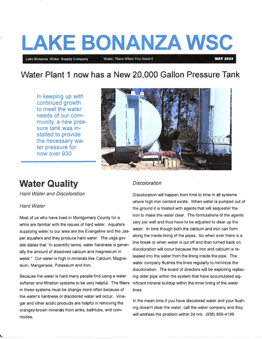 Lake Bonanza WSC Newsletter May 2023